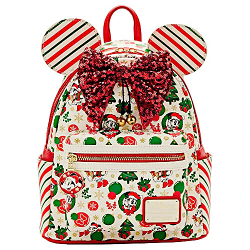 EXCLUSIVE DROP: Loungefly Minnie Mouse Christmas Sequin Bow AOP Mini Backpack - 11/24/22
