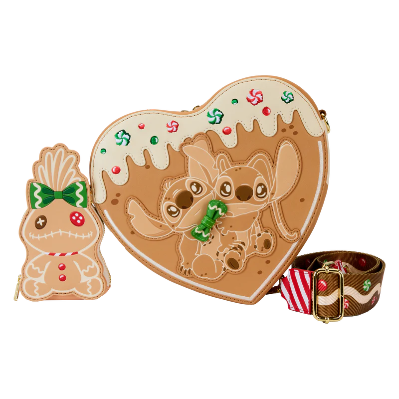 Loungefly Stitch Scented Angel & Stitch Gingerbread Heart Crossbody Bag With Coin Bag